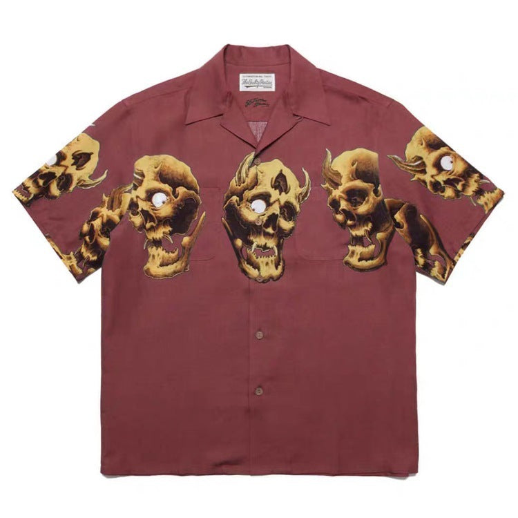 GUILTYPARTIES TIGER Shirts 21AW 56 TATTOO Tattoo, Skull Hawaiian Short Sleeve Shirt Men