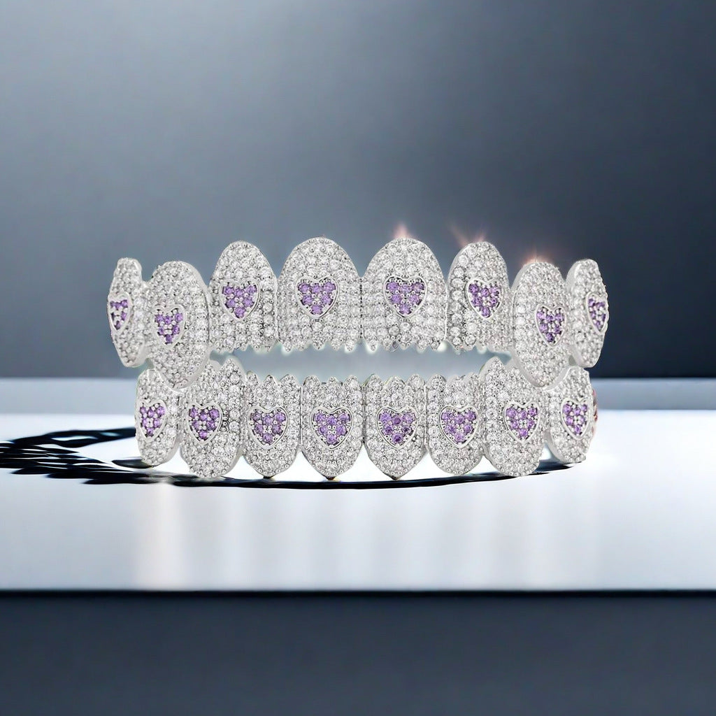 Grillz Hip-Hop Rock Hip-Hop Braces Love Diamond Jewelry Eight Teeth HIPHOP Copper Zirconium Full Diamond Braces Jewelry