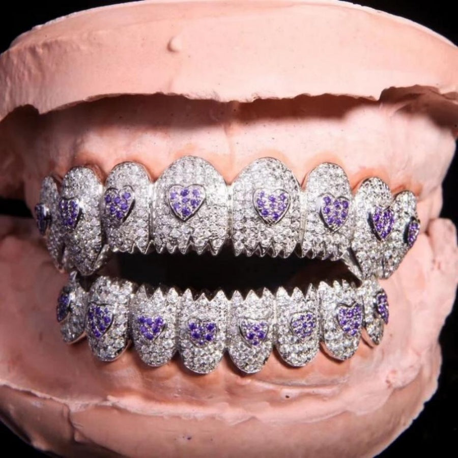 Grillz Hip-Hop Rock Hip-Hop Braces Love Diamond Jewelry Eight Teeth HIPHOP Copper Zirconium Full Diamond Braces Jewelry