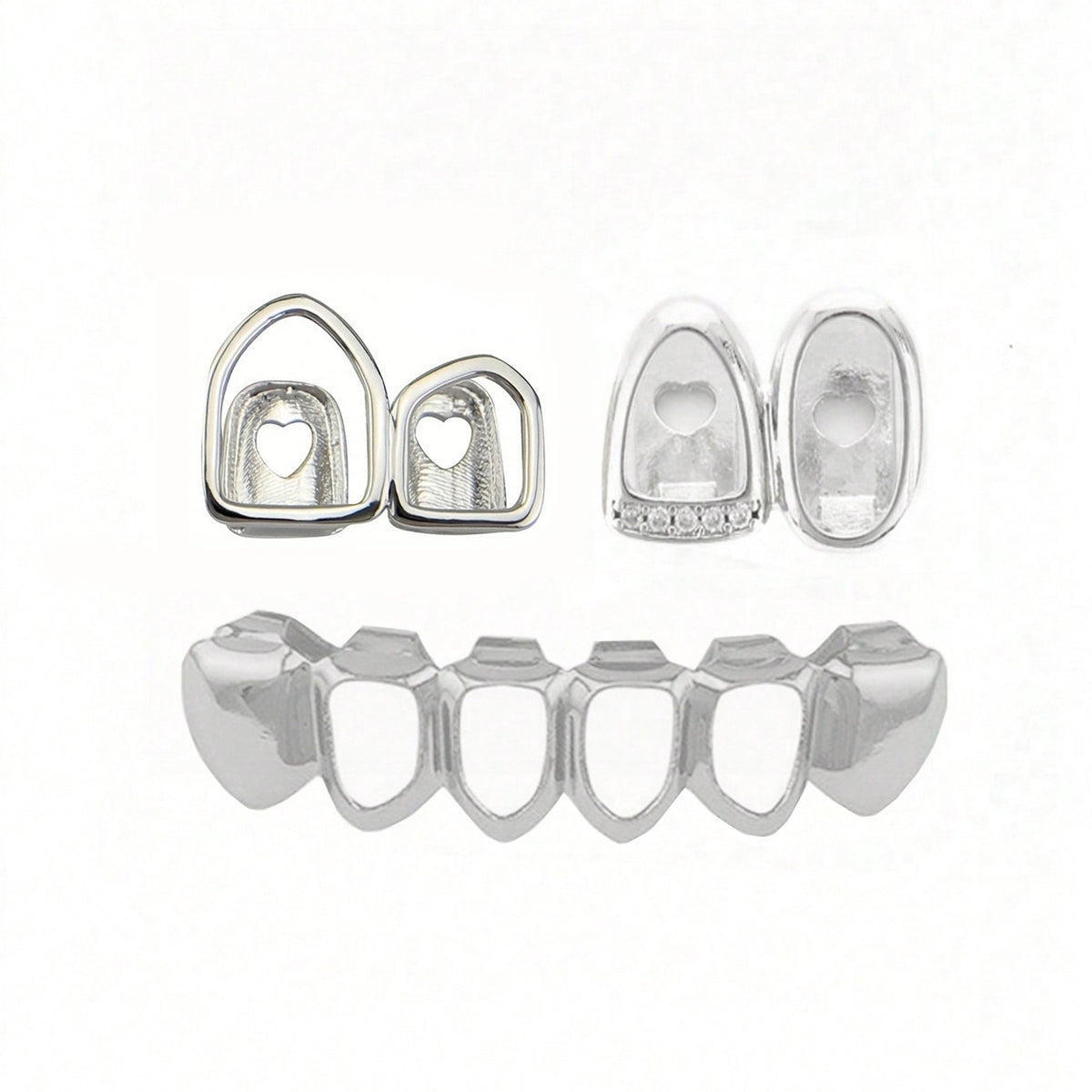 Grillz Hip-Hop Rock Hollow Double Hollow Bar Drill Triple Braces Daily Out Cool Glossy Gold Teeth Hip Hop Versatile Cross-border Accessories