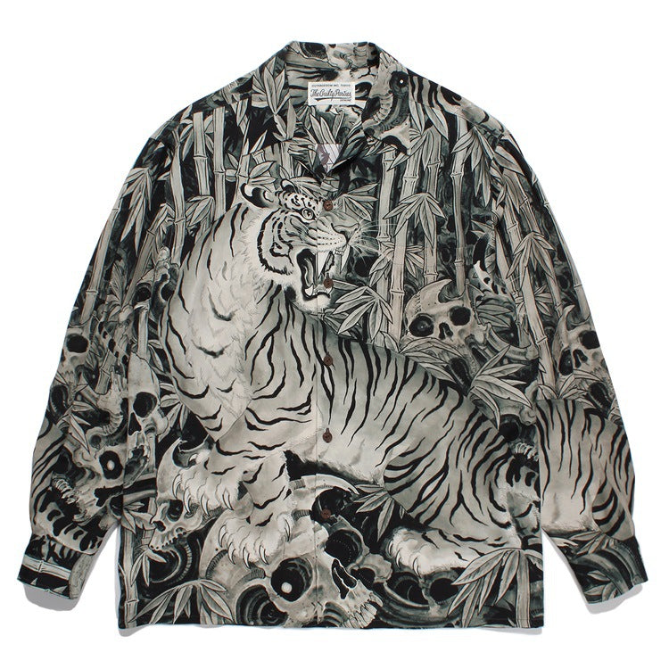 GUILTYPARTIES TIGER Long sleeved shirt 23FW Bamboo Forest Tiger TIMLEHI Hawaiian rayon long-sleeved shirt men