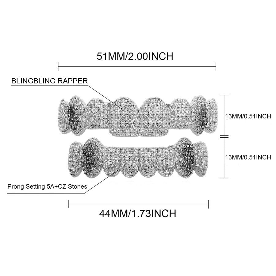 Grillz Hip-Hop Rock Hip Hop Braces Black Diamond Jewelry Eight Teeth HIPHOP Copper Zirconium Full Diamond Braces Jewelry
