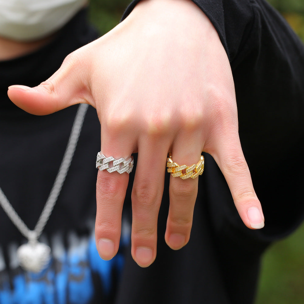 Rings Hip Hop Copper Zircon Cuban Chain Ring St. Valentine's Spectrum