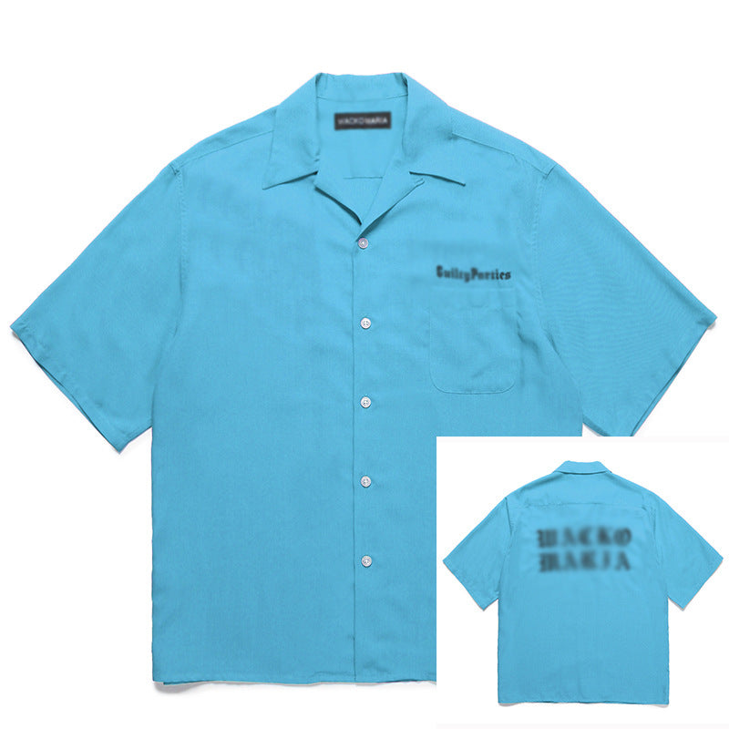 GUILTYPARTIES TIGER Shirts Solid color embroidered Hawaiian rayon short-sleeved shirt trendy brand