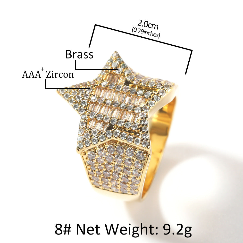 Rings Zircon Hip Hop T Square Pentagram Ring St. Valentine's Spectrum