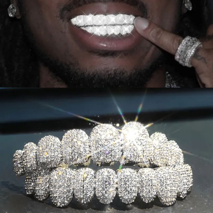 Grillz Hip-Hop Rock Braces Real Gold Plated 10 Tooth Microstudded Diamond HIPHOP Braces Halloween Hip Hop Ornament