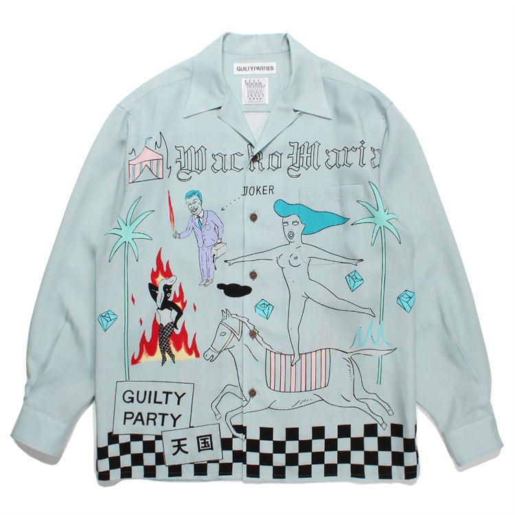 GUILTYPARTIES TIGER Long sleeved shirt World Peace series theme Hawaiian rayon long-sleeved shirt