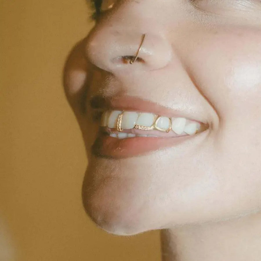 Grillz Hip-Hop Rock Hollow Bar Drill Stick Drill Double Parquet Braces Daily Out Cool Glossy Gold Teeth Hip Hop Versatile Accessories