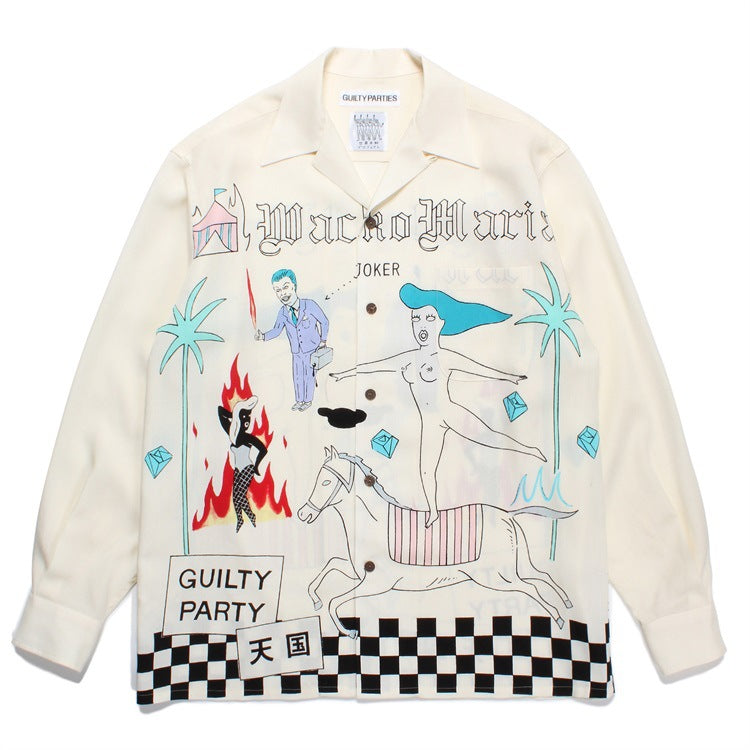 GUILTYPARTIES TIGER Long sleeved shirt World Peace series theme Hawaiian rayon long-sleeved shirt