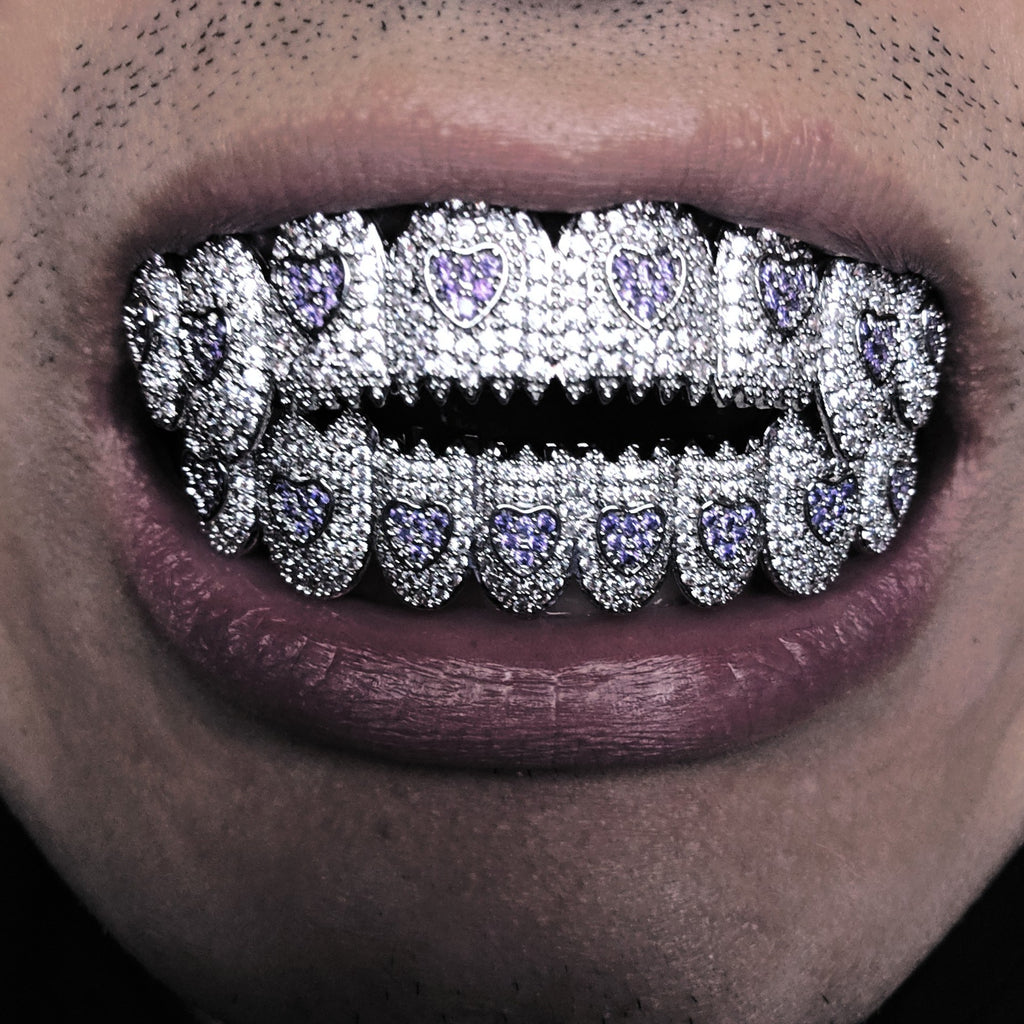 Grillz Hip-Hop Rock Hip-Hop Braces Love Diamond Jewelry Eight Teeth HIPHOP Copper Zirconium Full Diamond Braces Jewelry