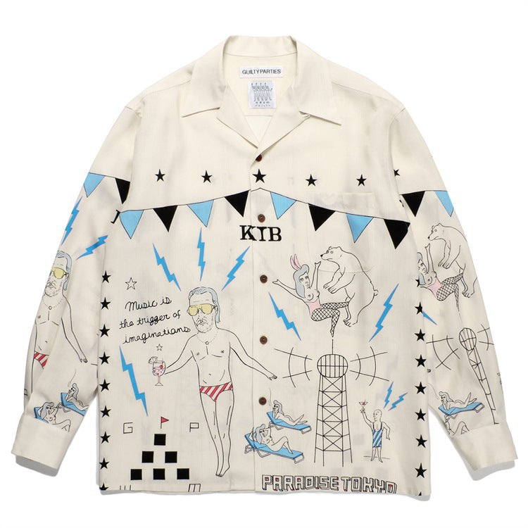 GUILTYPARTIES TIGER Long sleeved shirt World Peace series theme Hawaiian rayon long-sleeved shirt