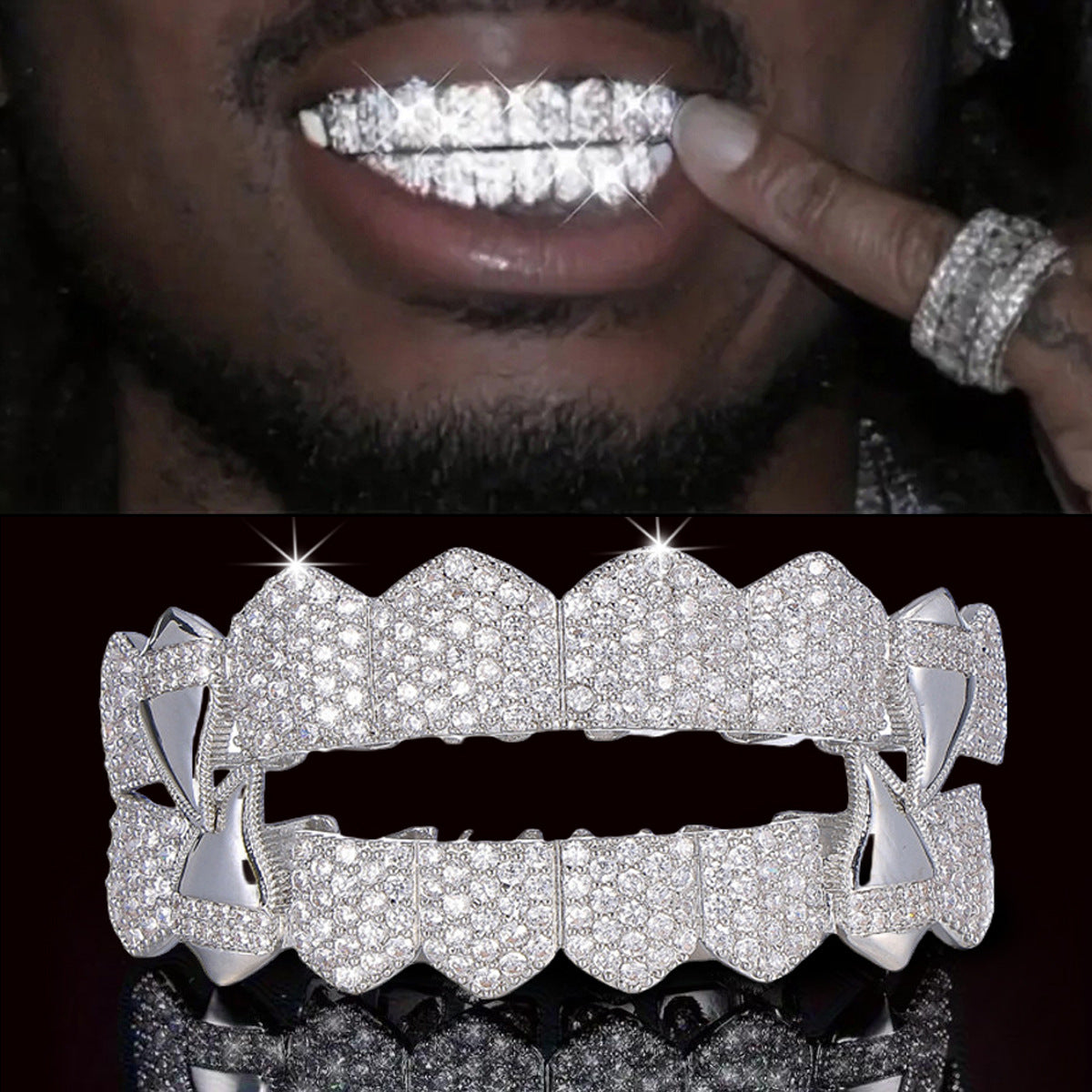 Grillz Hip-Hop Rock Hip Hop Jewelry Full Diamond Hip Hop Pointed Mouth Braces Hiphop Braces Jewelry