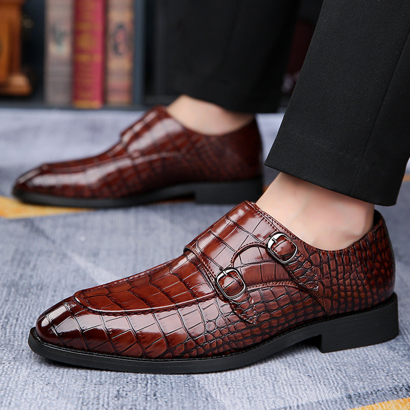 Men's dress shoes leather shoes men's crocodile pattern double buckle men's shoes autumn casual shoes wedding business banquet men's dress shoes