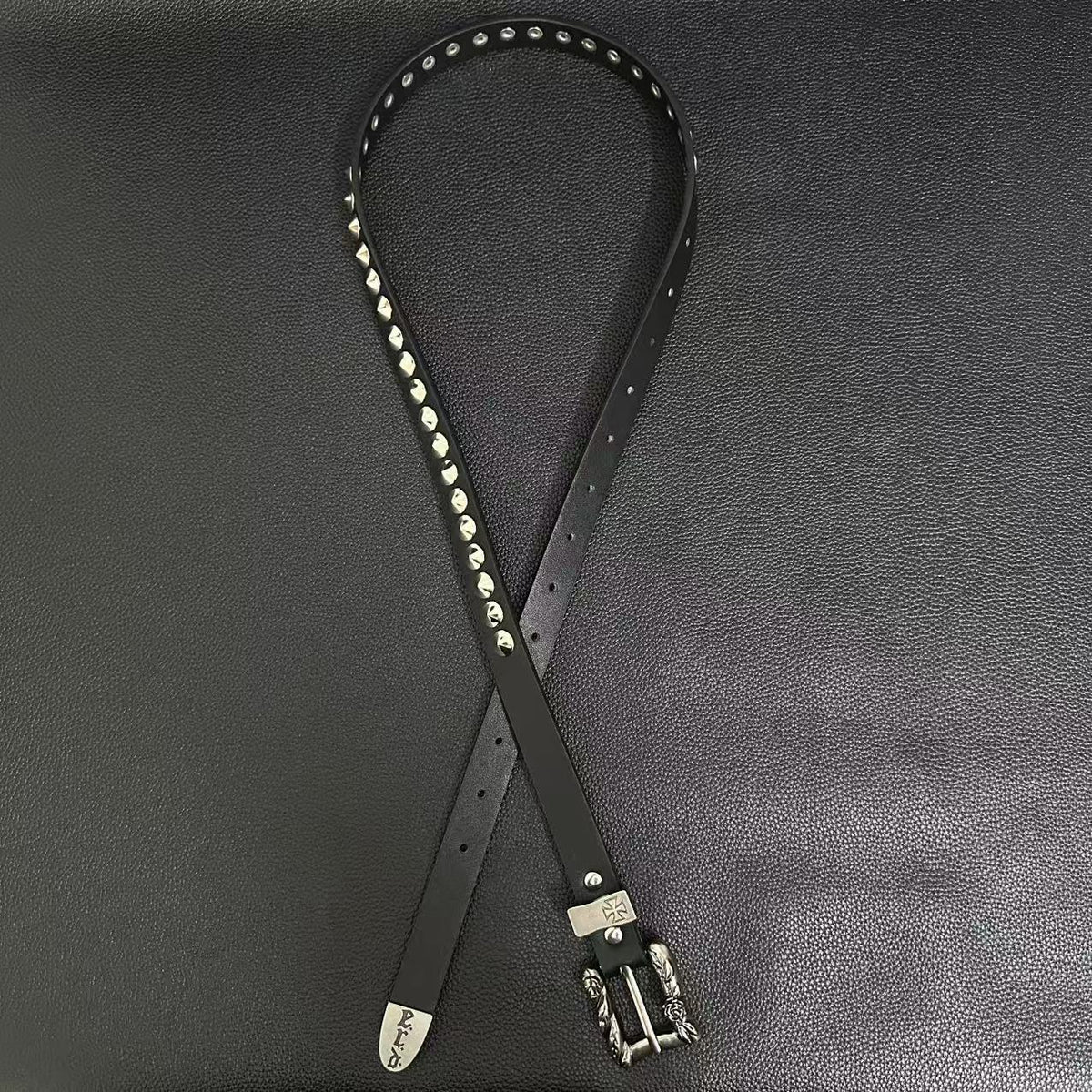 American vintage-style leather belt ERD melancholy rich second generation portrait hand-painted black and white checkerboard belt American vintage trend old belt