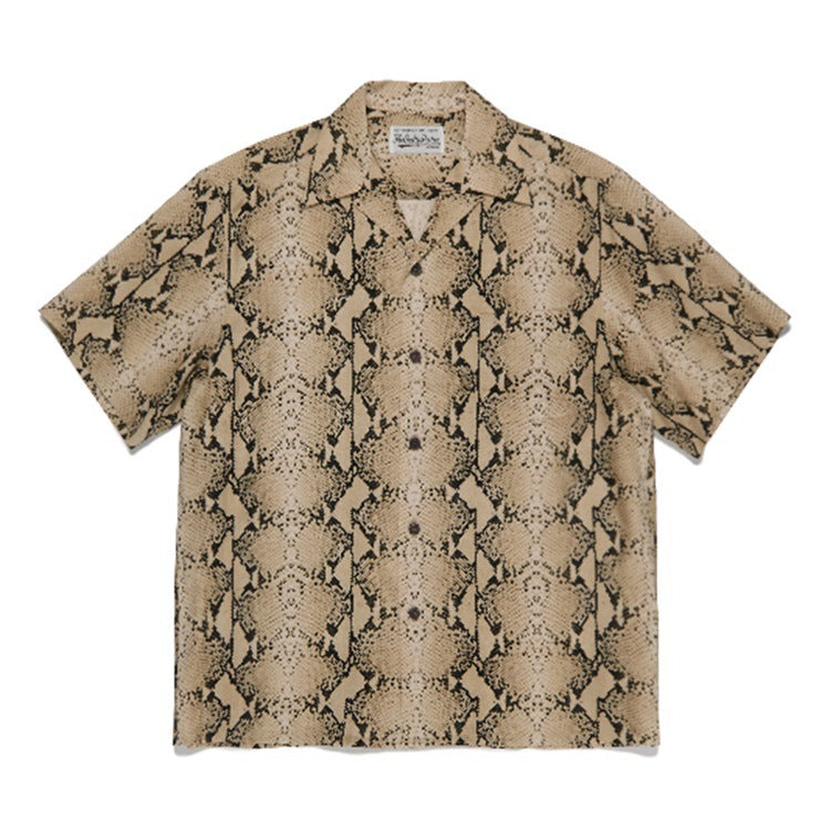 GUILTYPARTIES TIGER Shirts PYTHON OPEN COLLAR SHIRT Snake Rayon Short Sleeve Shirt