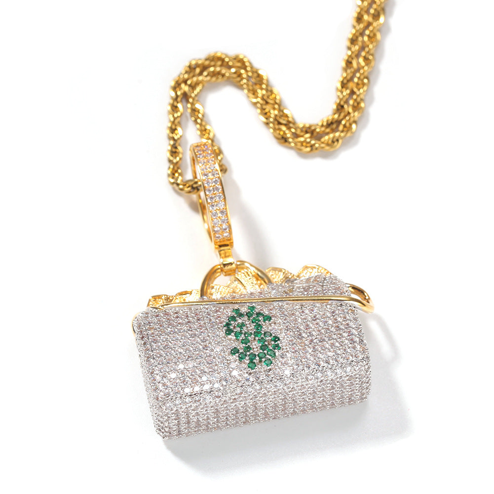 Jewelry Necklace Money Bag Pendant Street Wind Copper with Zircon Spectrum