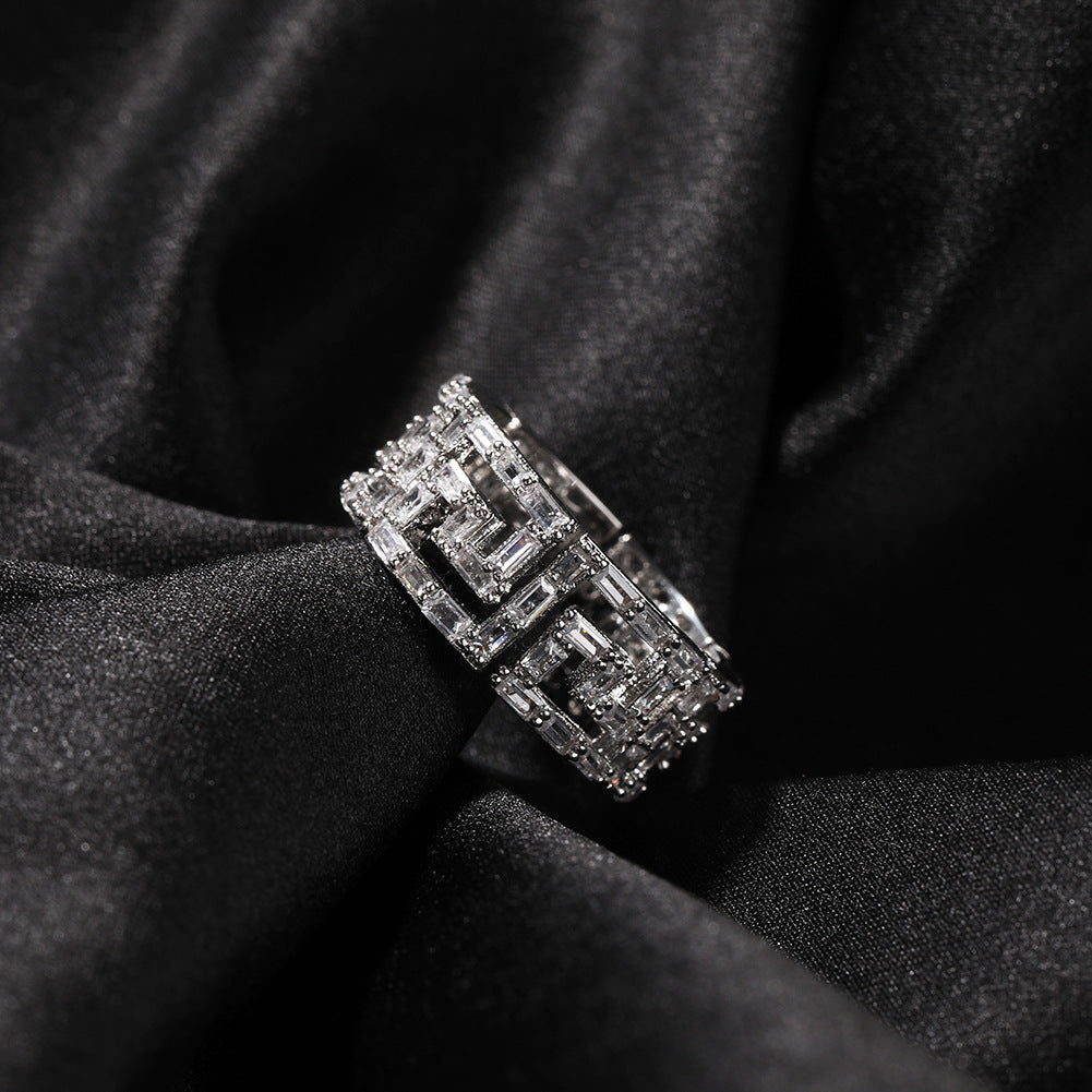 Rings Back Square Zirconium Ring Copper with Zircon Hip Hop St. Valentine's Spectrum