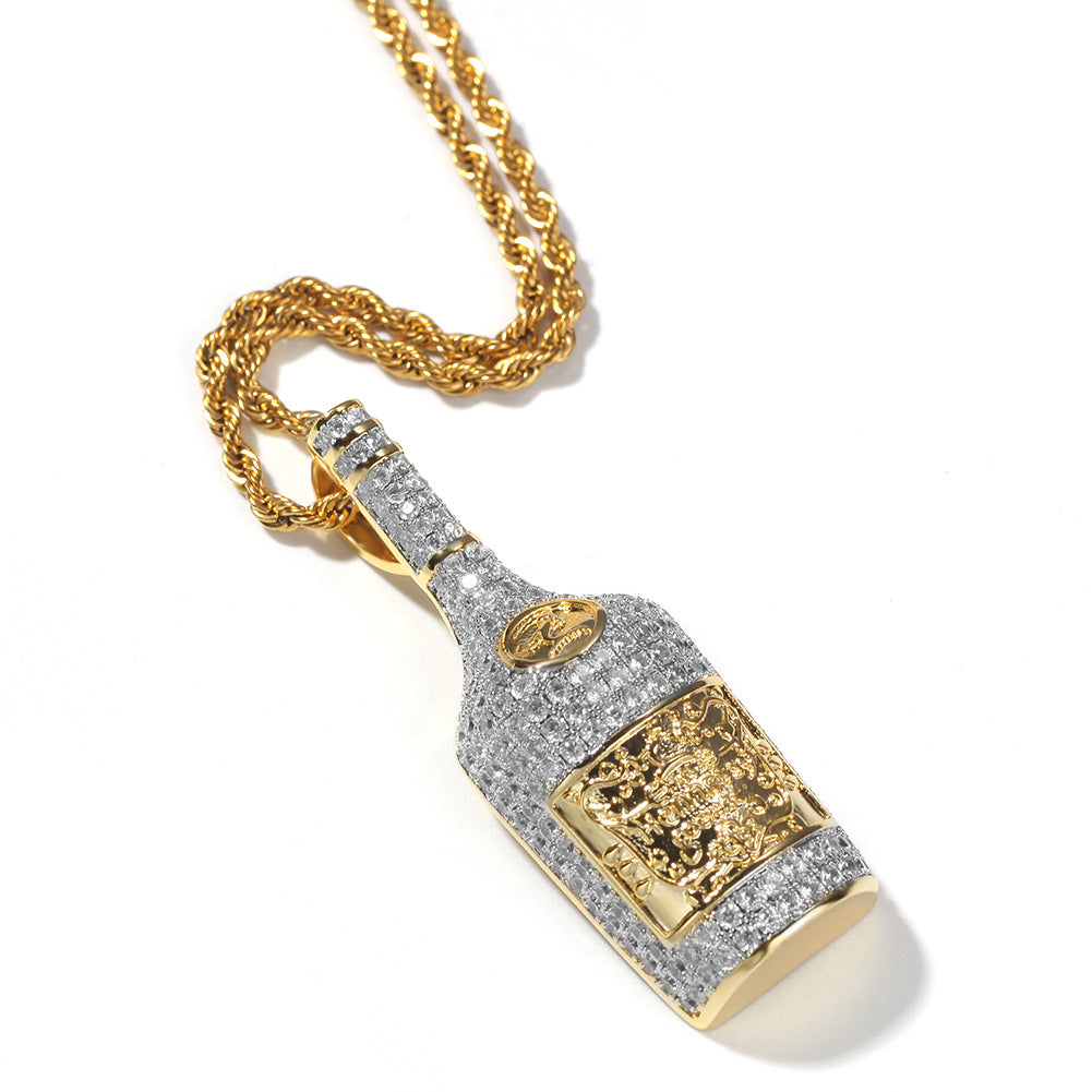 Jewelry Design Wine Bottle Pendant Fashion Copper with Zircon Jesus Pieces Far East