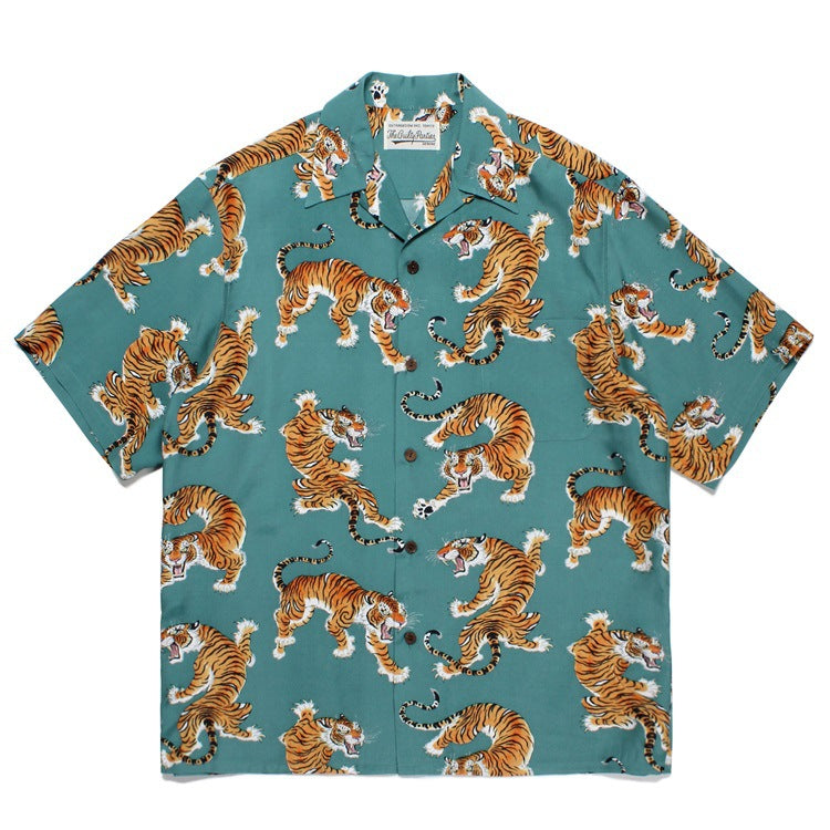 GUILTYPARTIES TIGER Shirts 23SS TIM LEHI Flame Tiger Full Print Hawaiian Short Sleeve Shirt Men