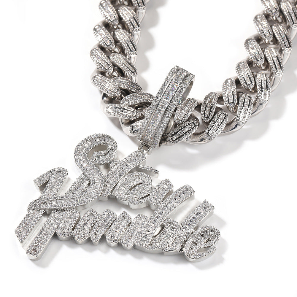 Jewelry Copper Zircon Stay Humble Pendant Hiphop Necklace Royalty Spectrum St. Valentine's Alphabet Pieces