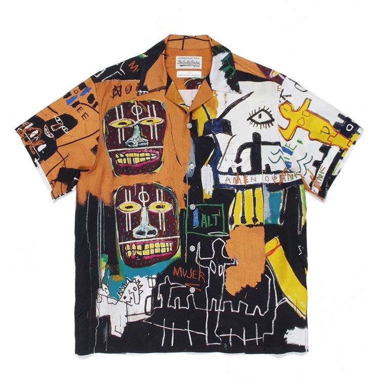 GUILTYPARTIES TIGER Shirts Basquiat graffiti Hawaiian short-sleeved flower shirt for men and women