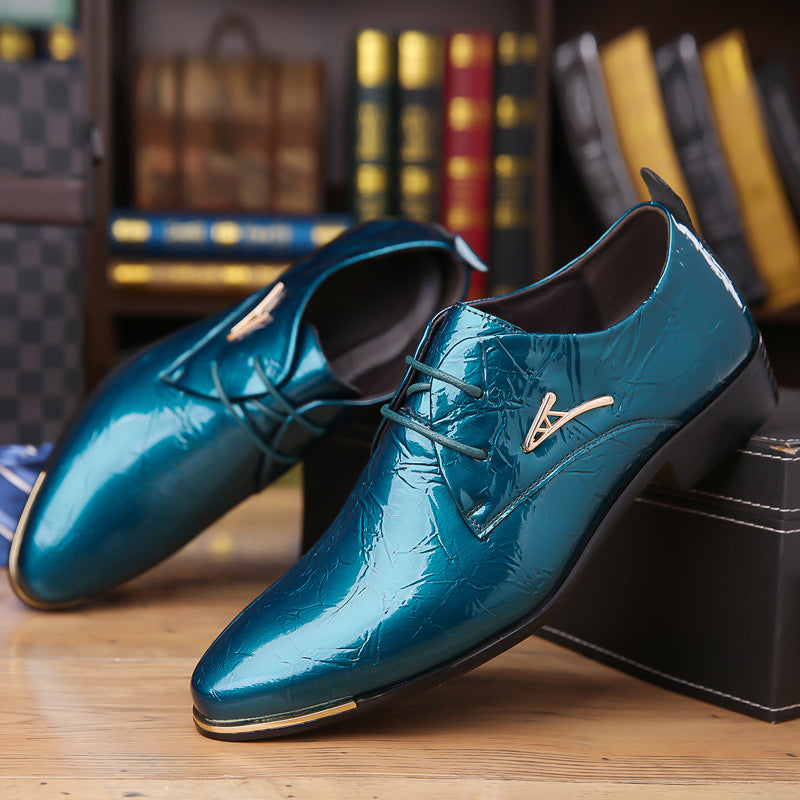Men's dress shoes leather shoes men's glossy patent leather crack embossed men's shoes trendy brand high-end business leisure wedding small leather shoes