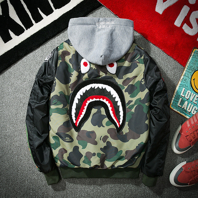 Mens Bomber Jacket MA-1 Winter Thickness available cotton-padded jacket shark pilot couple autumn and winter embroidery camouflage