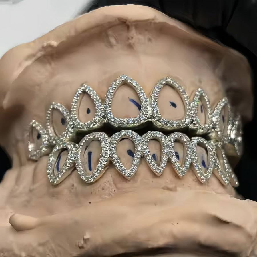 Grillz Hip-Hop Rock Hip-Hop Braces Water Drops Hollowed Out with Zircon HIPHOP Braces Halloween Personalized Dental Ornaments