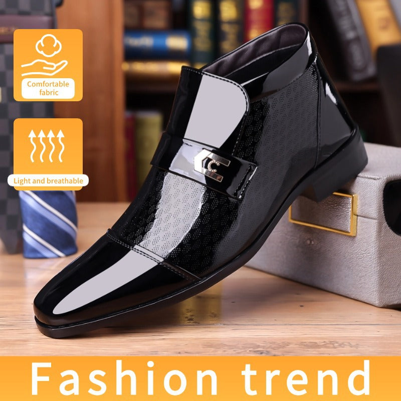 Men Boots Cross-border Large Size Men's Leather Shoes Glossy Patent Leather Sleeve High Top Men's Shoes Business Casual Dress British Style Small Leather Shoes