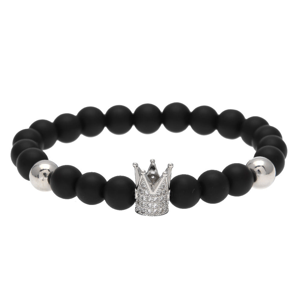 Bracelet Tiger's Eye Volcanic Stone Agate Microencrusted Zircon Hip Hop Royalty