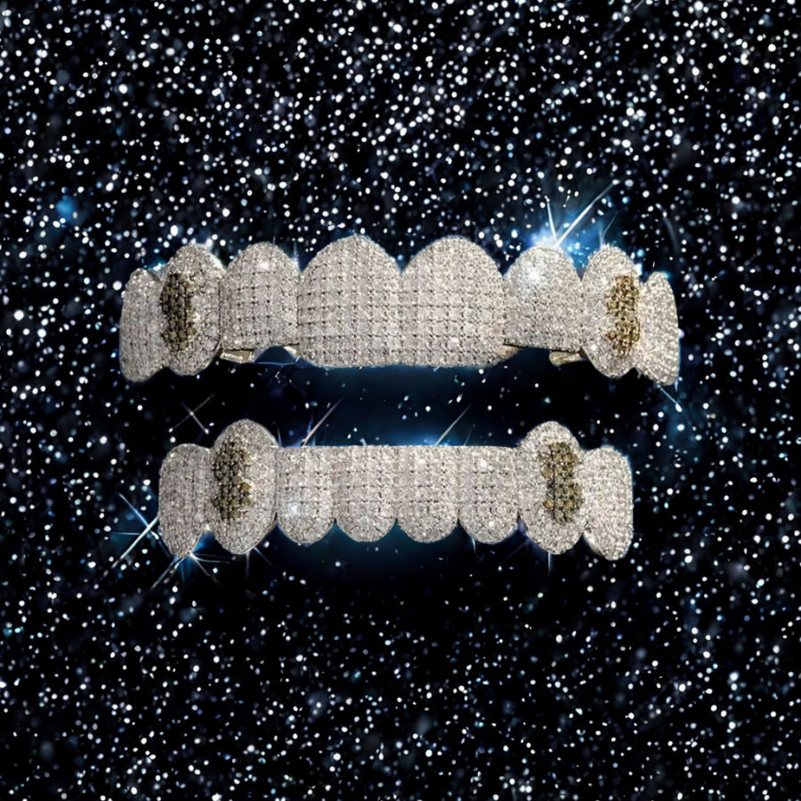 Grillz Hip-Hop Rock Hip Hop Braces Black Diamond Jewelry Eight Teeth HIPHOP Copper Zirconium Full Diamond Braces Jewelry