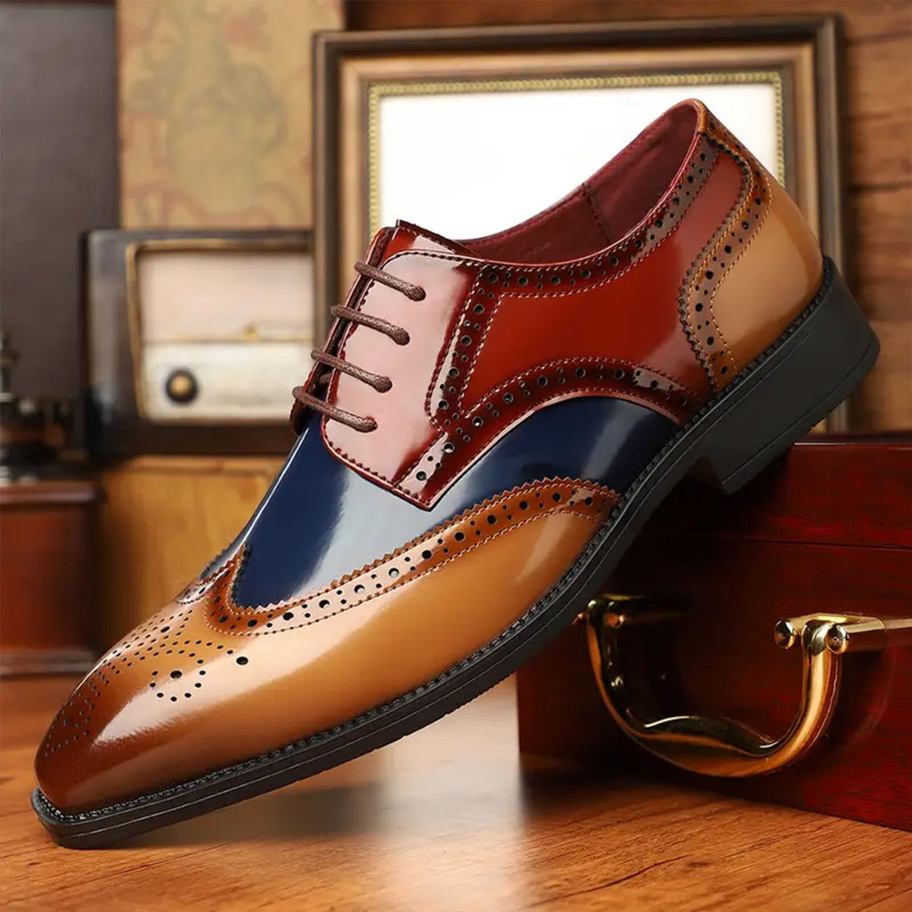 Men's dress shoes large size leather shoes men's British style splicing glossy patent leather men's shoes trendy brand advanced sense old money style small leather shoes