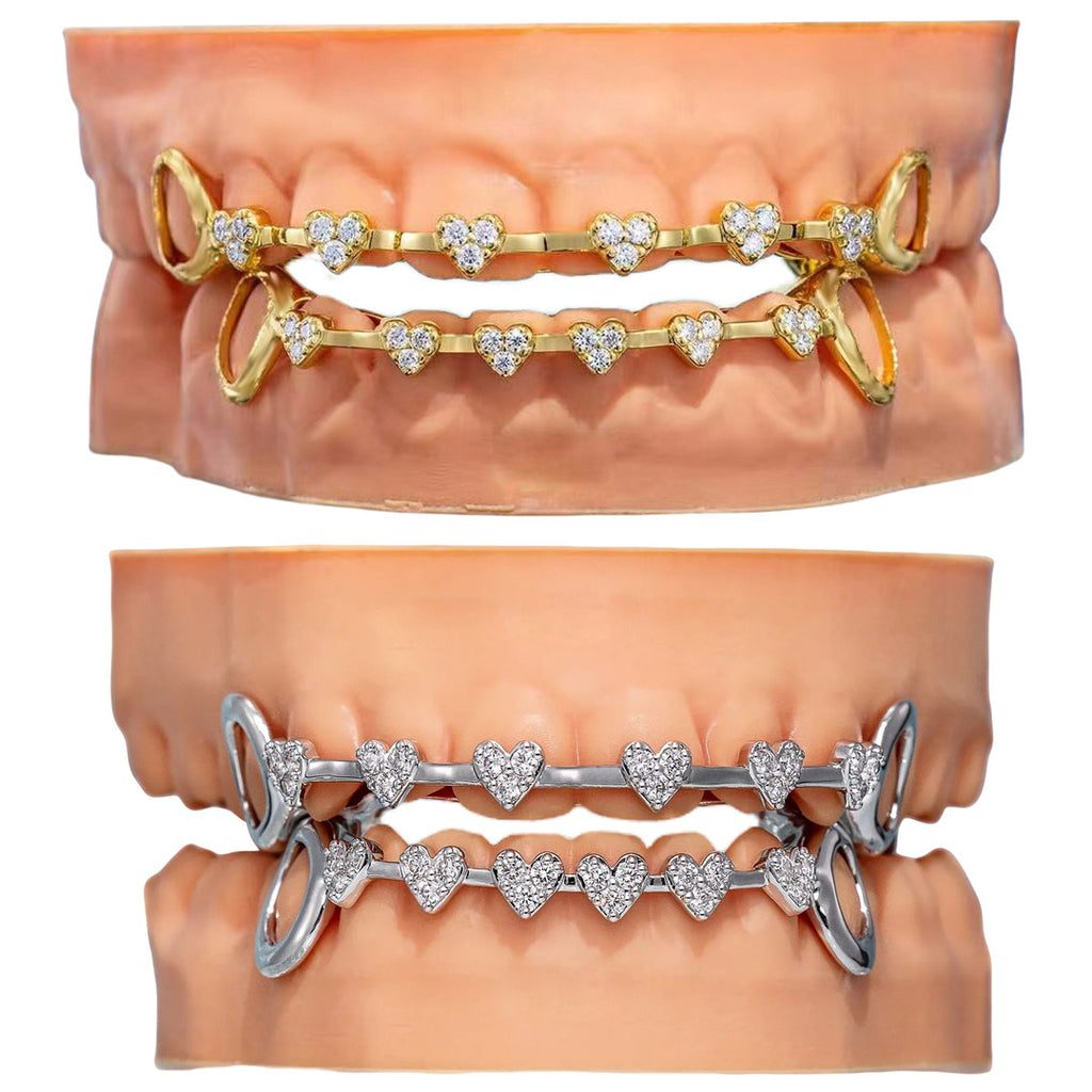 Grillz Hip-Hop Rock Hip-Hop Braces Real Gold Plated 8-tooth Micro-inlaid Love Full Diamond Cross-border HIPHOP Braces Halloween Hip-Hop Ornaments