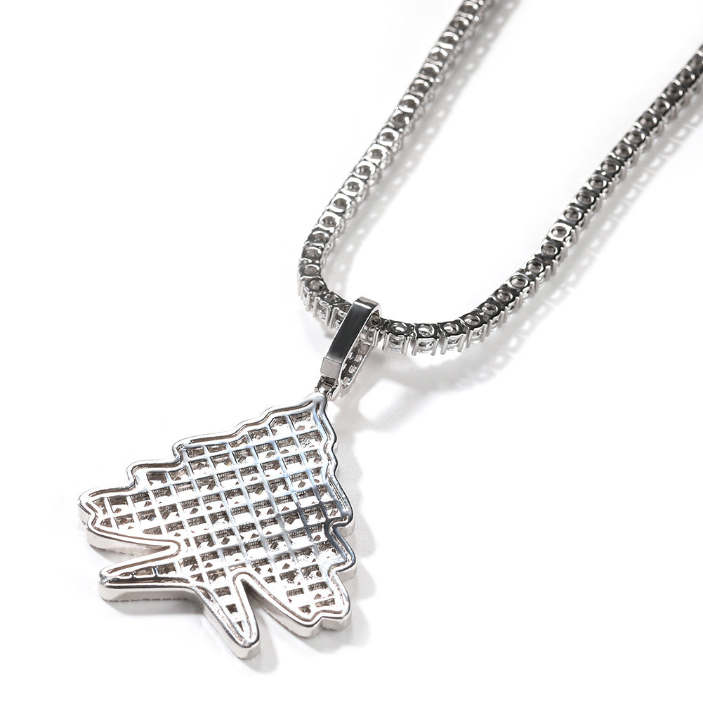 Jewelry Zircon Christmas Tree Hip Hop Pendant Necklace Spectrum