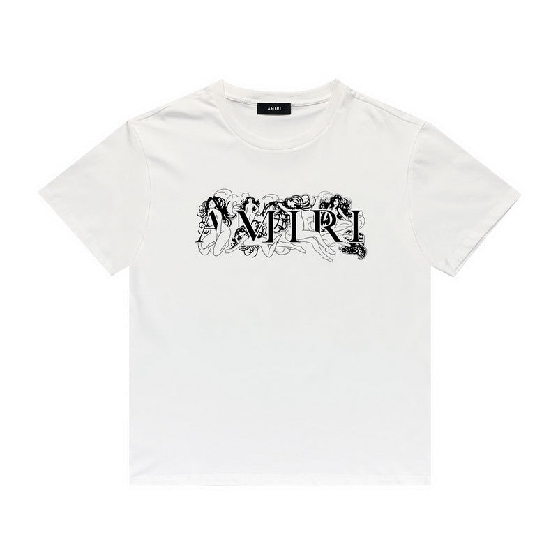 Amiri T Shirt Letter Sketch Casual round Neck Short Sleeves T-shirt