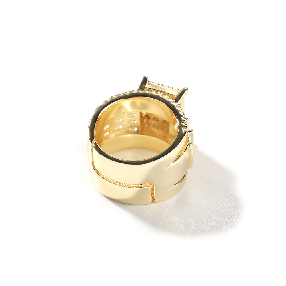 Rings Hip Hop Square Ring Copper Zircon Adjustable St. Valentine's Spectrum