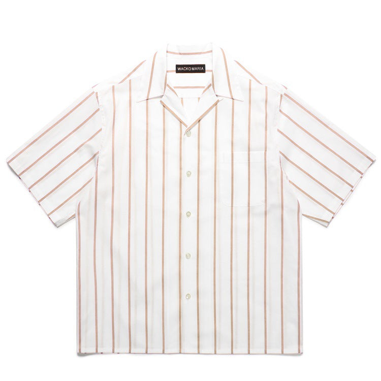 GUILTYPARTIES TIGER Shirts Striped color-matching rayon Hawaiian short-sleeved shirt Beach resort shirt