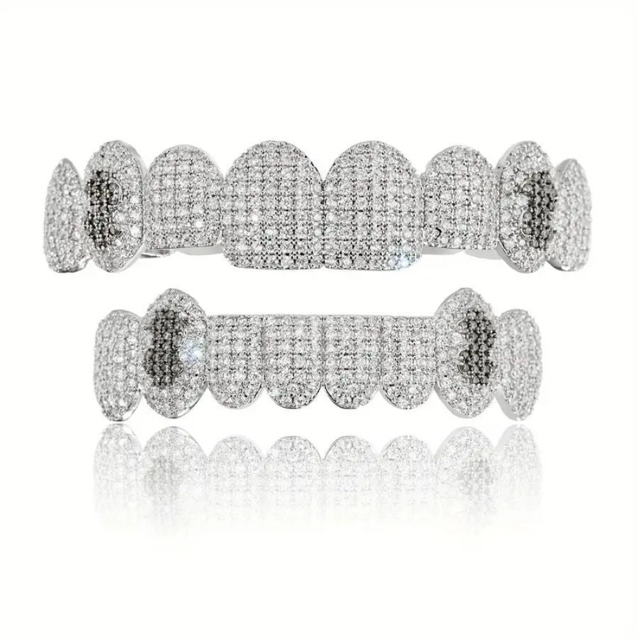 Grillz Hip-Hop Rock Hip Hop Braces Black Diamond Jewelry Eight Teeth HIPHOP Copper Zirconium Full Diamond Braces Jewelry