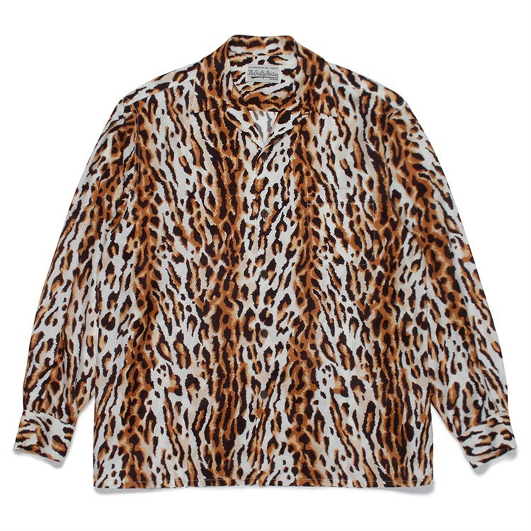 GUILTYPARTIES TIGER Long sleeved shirt LEOPARD OPEN Classic leopard print Hawaiian long sleeved shirt