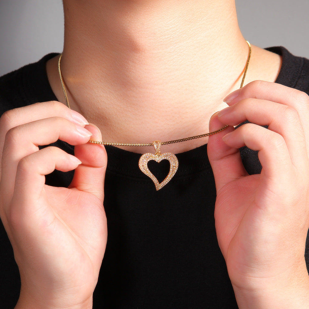 Jewelry Zircon Curved Love Fashion Pendant Necklace Hip Hop ins St. Valentine's Spectrum Royalty