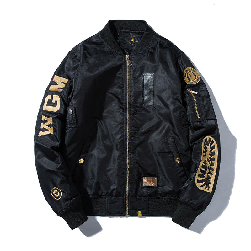 Mens Bomber Jacket MA-1 Winter Thickness available cotton-padded jacket sticker embroidered Air Force pilot couple baseball jersey
