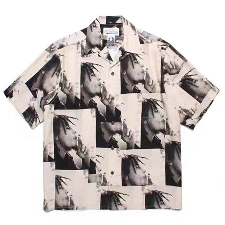 GUILTYPARTIES TIGER Shirts 23ss Reggae Music Godfather Portrait Printed Hawaiian Short Sleeve Shirt Men