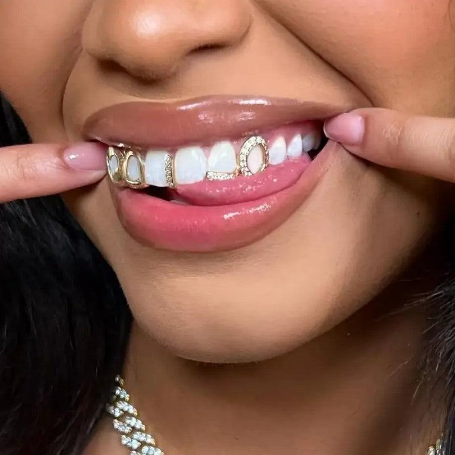 Grillz Hip-Hop Rock Hollow Love Stick Drill Triple Braces Daily Out Cool Glossy Gold Teeth Hip Hop Versatile Accessories