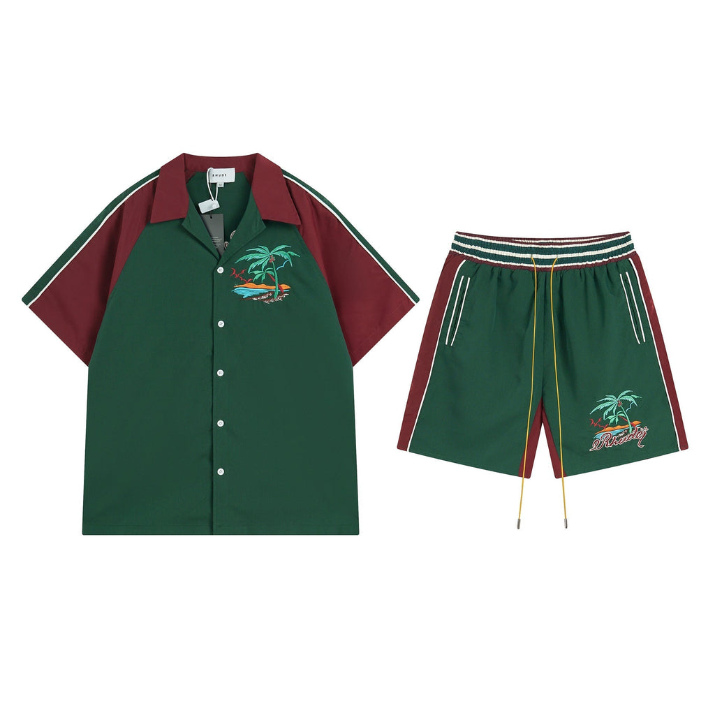 Rhude T Shirt Coconut Alphabet Beach Embroidery Short Sleeve Shirt Shorts