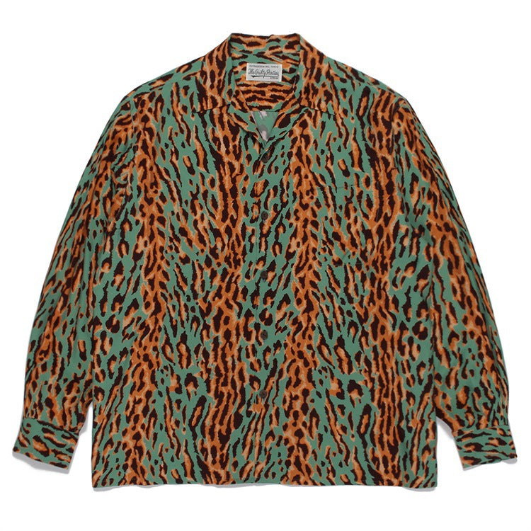 GUILTYPARTIES TIGER Long sleeved shirt LEOPARD OPEN Classic leopard print Hawaiian long sleeved shirt