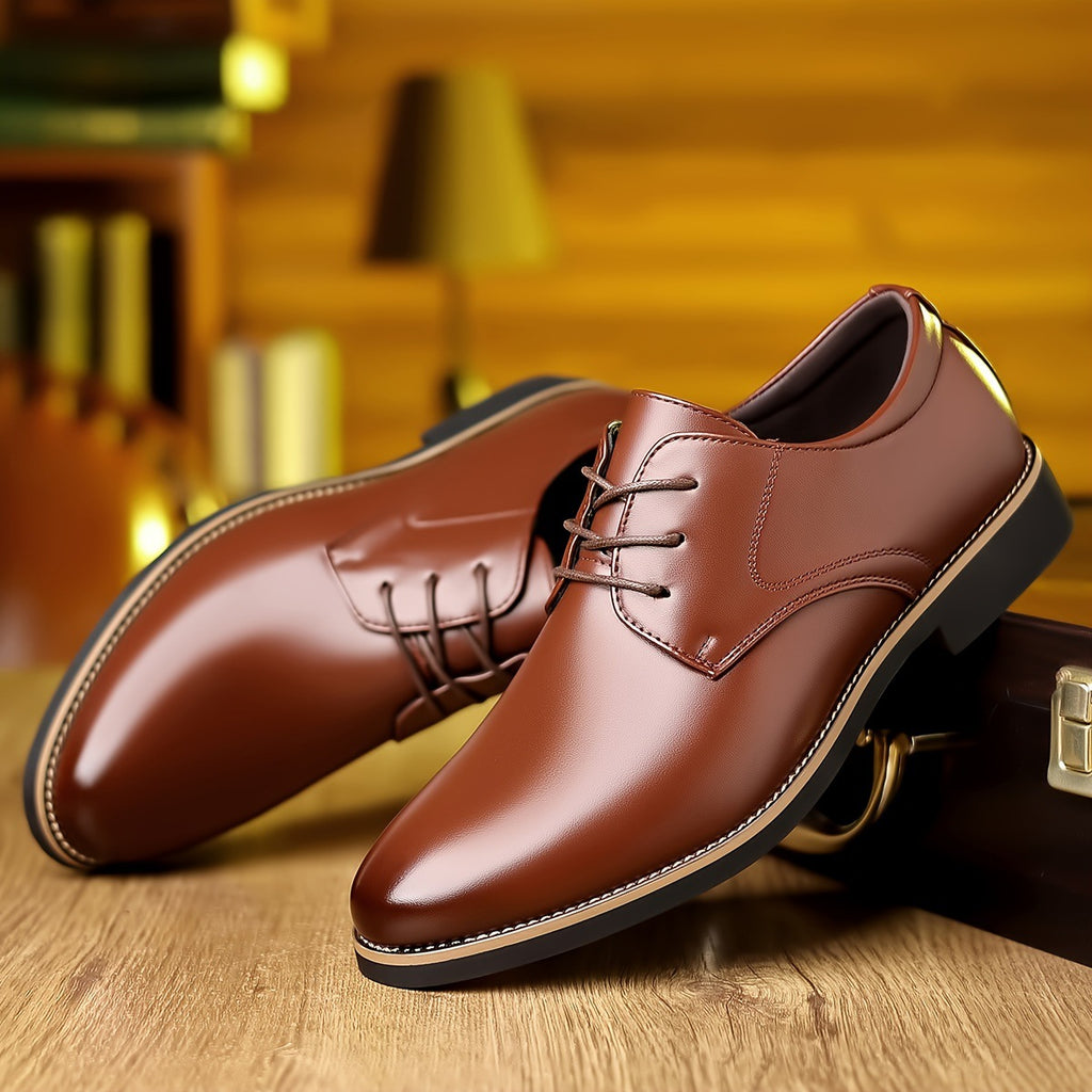 Men's dress shoes glossy sewing line men's leather shoes pointed simple lace-up men's shoes business leisure wedding