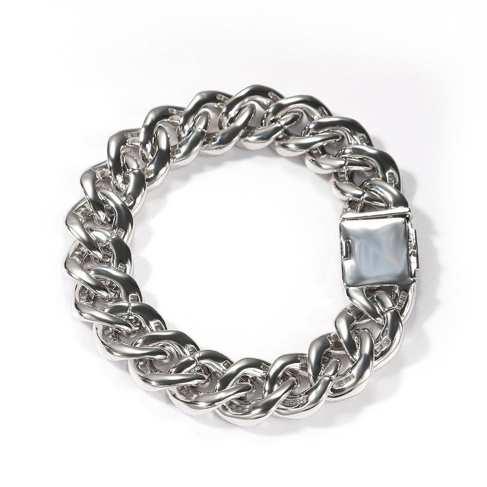 Bracelet 14MMT Square Zircon Hip Hop Cuban Chain Bracelet Spectrum St. Valentine's