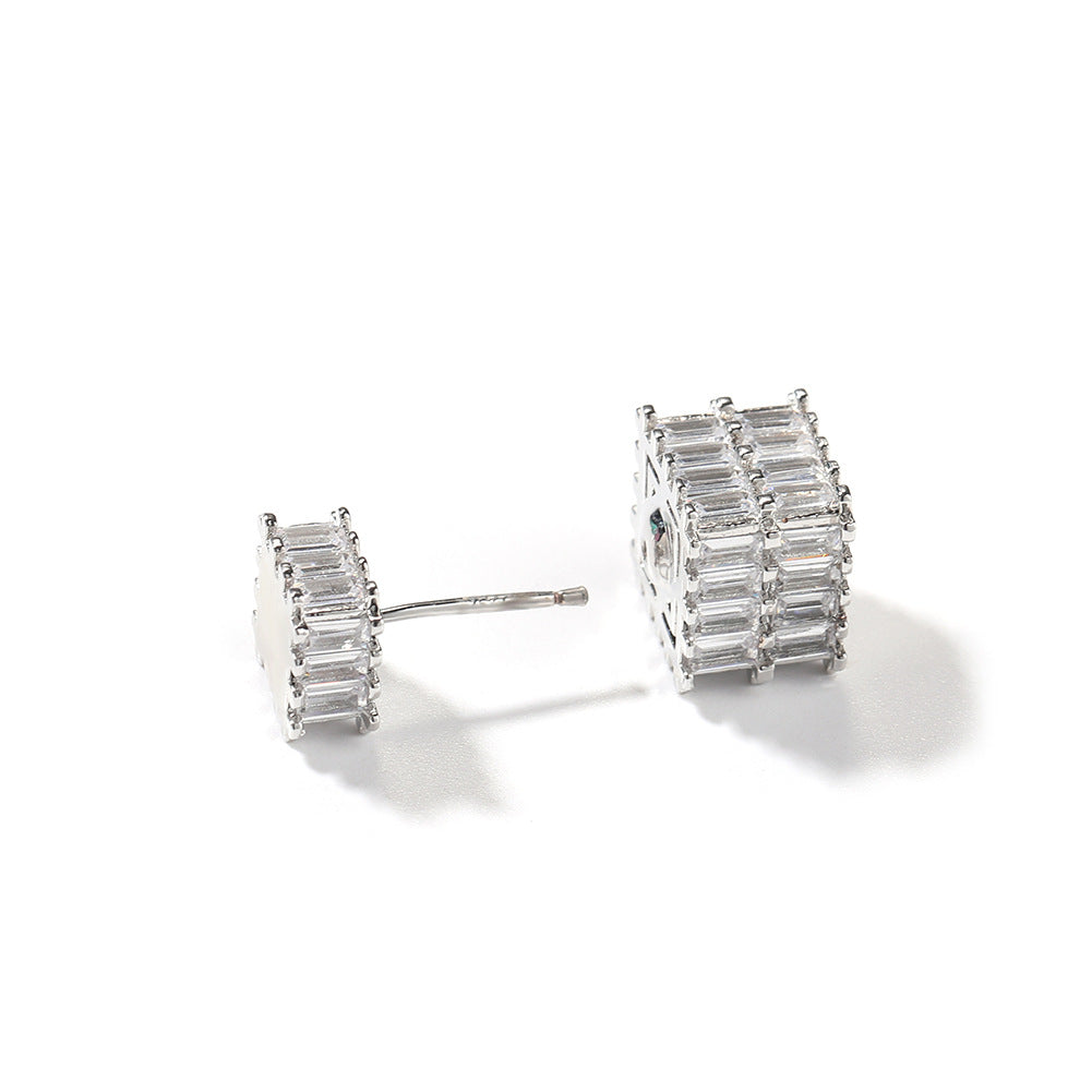 Earrings Hip Hop Zircon Square Earrings rapper