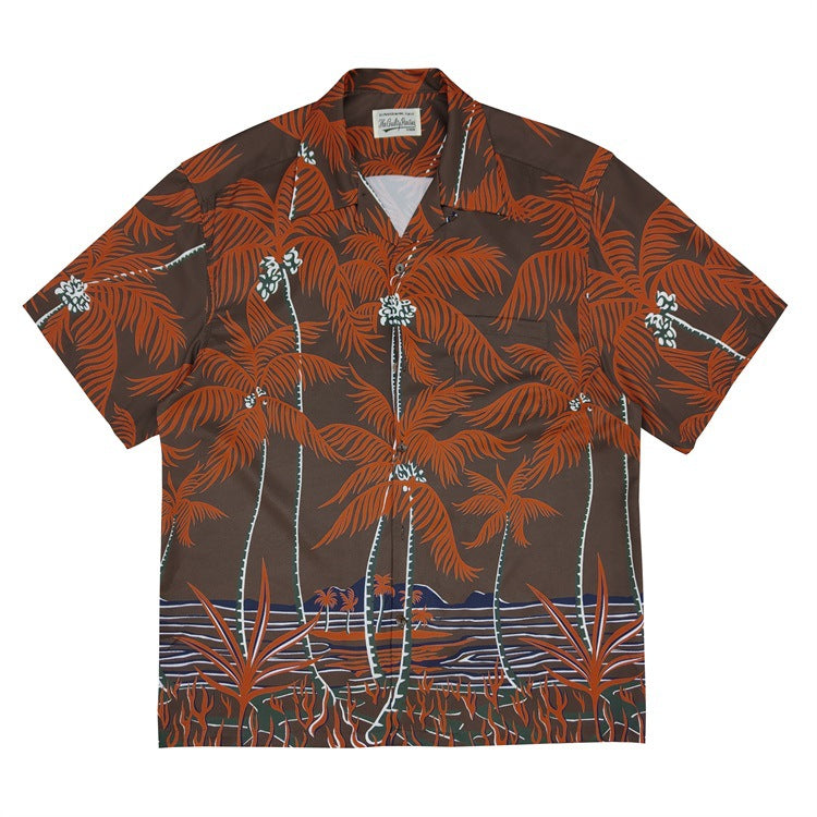 GUILTYPARTIES TIGER Shirts 19ss Coconut Tree, Palm Tree Man Silk Casual Hawaiian Short Sleeve Shirt