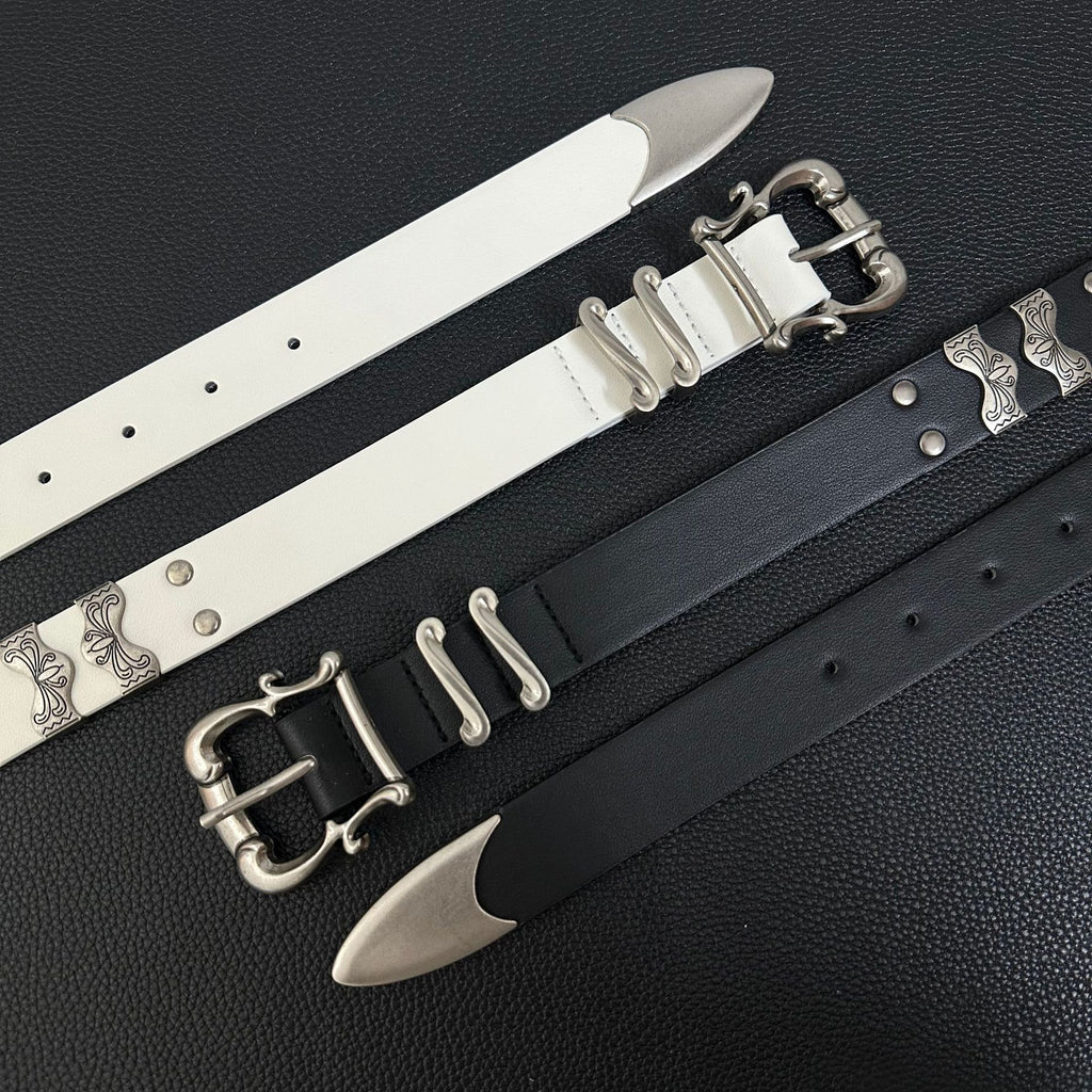 American vintage-style leather belt 25SS Iris Kendo engraved bronzing matte belt Western punk rivet metal tide jeans belt
